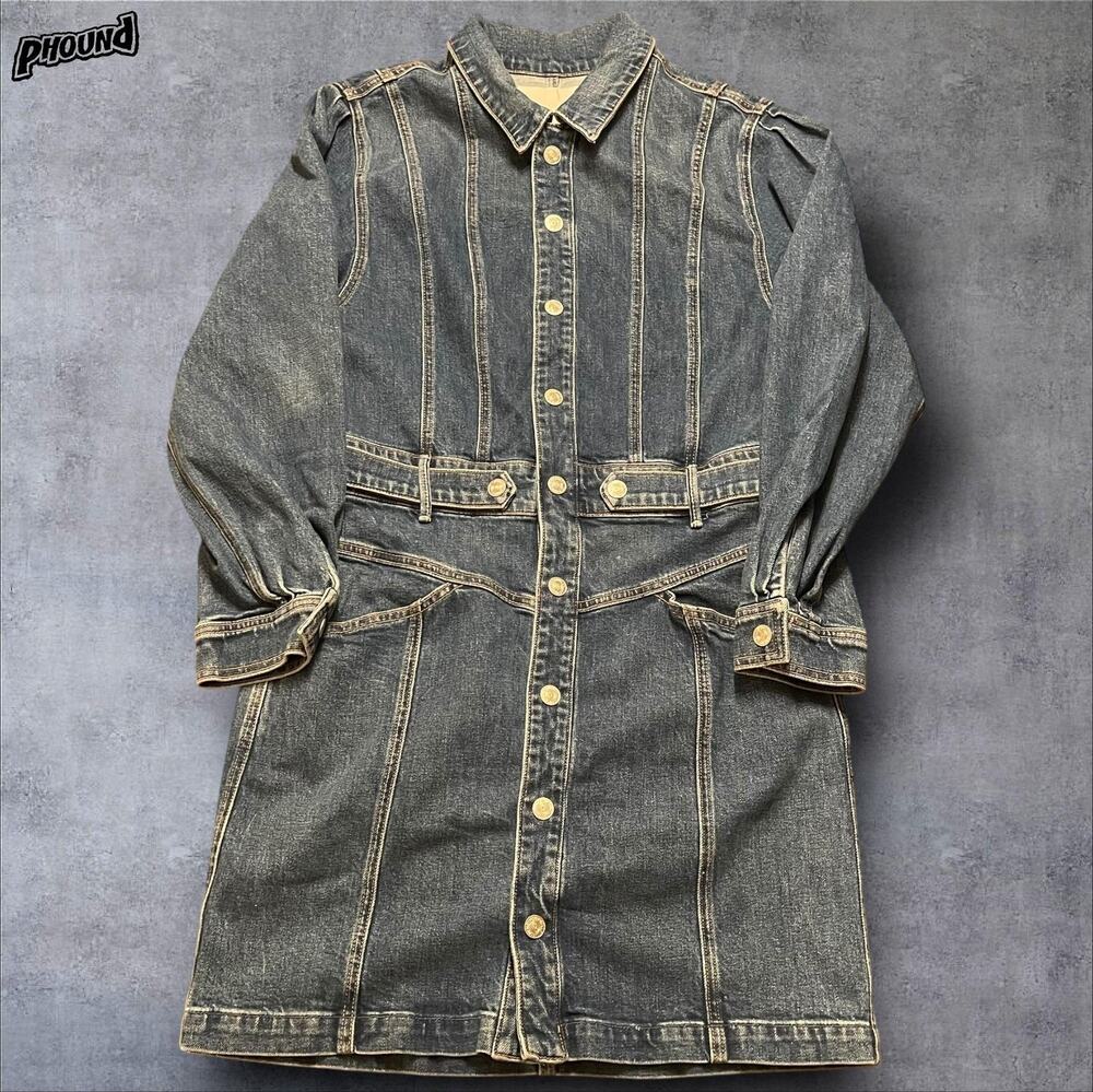 Mother Superior Denim Dress Womens XL Blue Batwing Tab Cinch Waist Beer Me USA
